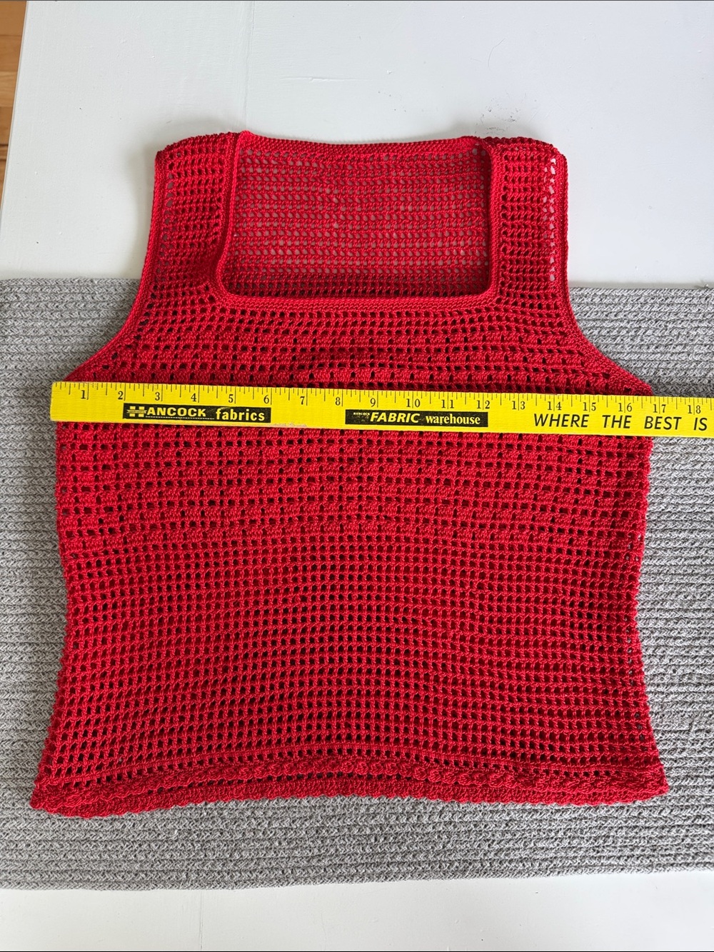 Vintage Red Crochet Square Neck Tank Top Size Small/Medium - Picture 5 of 5